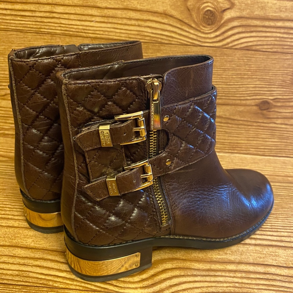 Vince Camuto Ankle Boot Brown Leather Gold Size 6M